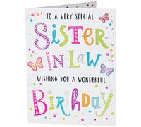Piccadilly Greetings Regal Publishing - Tarjeta de cumpleaños para cuñada (20,3 x 15,2 cm), color negro, rosa, amarillo, verde y gris