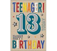 Piccadilly Greetings - Tarjeta de felicitación de cumpleaños juvenil (13 años, 17,78 x 12,7 cm), color marrón, azul, amarillo y rojo