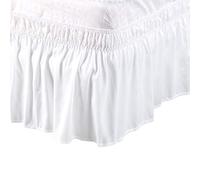 PiccoCasa Falda de cama elástica con volantes, base de cama envolvente, sábana de microfibra cepillada con volantes de 38 cm (individual, blanco nieve)