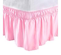 PiccoCasa Falda de Cama elástica con Volantes, sábana Bajera de Microfibra cepillada con Volantes de 38 cm (tamaño King, Color Rosa)