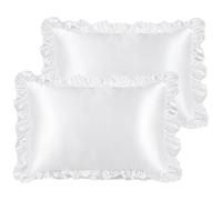 PICCOCASA Funda de Almohada Satén de Volantes con Cierre de sobre, Juego de 2 Suaves Fundas Almohada Retro sin Cremallera, Protege Cabello y Piel - 51x66cm, Blanco