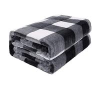 PICCOCASA Manta Cama Polar de Franela a Cuadros, Manta Sofá Suave a Cuadros de Búfalo, Manta Decorativa Ligera de Felpa para Sofá Cama Silla, Blanco y Negro 130 x 150 cm