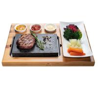 Piedra volcánica para asar - Juego de parrilla de 7 piezas - 20,3 x 13,3 x 3 cm - Acero inoxidable - Tabla de bambú y placa de porcelana
