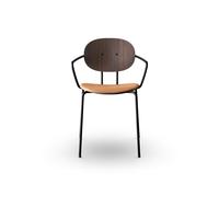 Piet Hein Silla de Comedor Negro con Reposabrazos Nuez y Cuero Coñac