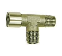 Pieza en T, exterior/exterior/interior, G/R 3/8, SW 17, presión de funcionamiento máx. 60 bar. Temperatura de funcionamiento máx. 150 °C, latón niquelado.