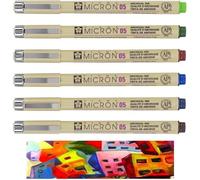 Pigma Micron Sakura 6 Fineliners 05 - Lote de 6 colores, verde fresco, azul real, borgoña, verde cazador, azul/negro, sepia