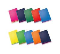 Pigna, Cuaderno A4 Colours, papel interior 100 g/m², páginas 72 + solapa, interior 5 m, cuadrícula 5 mm, colores surtidos, paquete de 10