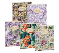 Pigna, Maxi cuadernos encuadernados con espiral Flores de la naturaleza, A4 22x29,7 cm, con 4 agujeros y microperforación, interior 1R, rayado, 80 g/m², papel reciclado, surtido de temas, 5