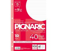 Pigna, Paquete de 40 4 agujeros, archivador, banda lateral reforzada, hojas con agujeros reforzados, hojas A4, 21x29,7, 1R, pautado
