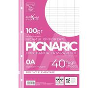 Pigna, Paquete de 40 4 agujeros, archivador, banda lateral reforzada, hojas con agujeros reforzados, papel 100 gsm, hojas A4, 21x29,7, 0A, rayado de primera y segunda calidad