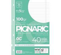 Pigna, Paquete de 40 4 agujeros, archivador, banda lateral reforzada, hojas con agujeros reforzados, papel 100 gsm, hojas tamaño A4, 21x29,7, 0C, rayado con margen