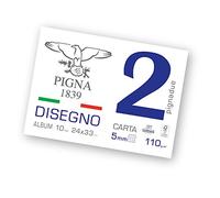 Pigna, PignaDue bloc de dibujo, grapado, formato 24x33 cm, 10 hojas 110 g/m², perfecto para dibujar y esbozar, papel cuadriculado liso, paquete de 20