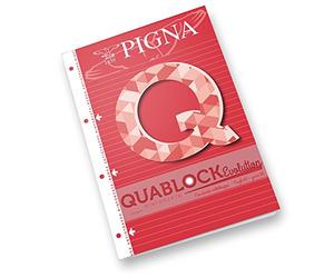 Pigna Quablock Evolutiom A4 Block, papel 80 g/m², 4 agujeros con banda reforzada, interior 1R, pautado, ideal para la escuela y la oficina, recambio para carpeta de anillas, 40 hojas, 5 unid.