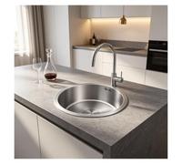 Pila lavadero, Fregadero de Cocina 1 Seno con Antidesbordamiento | Fregadero redondo de acero inoxidable 304,Para Cocina, Comedor, Bar(32cm)