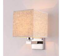 Pilanp Apliques de Pared de Tela rústica Apliques de Pared de Metal Cromado con Pantalla de Tela de Lino Lámparas de Pared de tocador de baño para Pasillo Dormitorio Sala de Estar baño Escalera