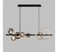 Pilanp Lámpara de araña Negra nórdica, Luces Colgantes lineales Modernas de 37,4 Pulgadas, lámpara de Cristal con Forma de Globo para Comedor, Oficina, Bar, Cocina, Isla, luz Colgante