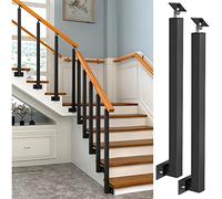 Pilar de barandilla de Montaje Lateral - Poste de balaustres de Escalera, husillos de pasamanos de Metal Negro con Soporte de ángulo Plano y Ajustable de 270°, Columna de barandilla para TER