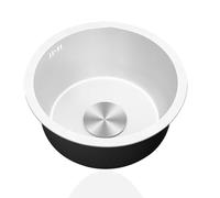 Pileta Blanco,Fregaderos Cocina 1 Seno,Lavadero Cocina Inox Redondo,Pila PequeñO con Drenaje,Formas de Instalar Sobre Encimera/Bajo Encimera (Ø 32cm)