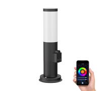 Pilona PORU con enchufe para exterior negra redonda 38,5cm incl. Smart