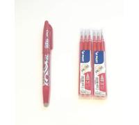 PILOT [1 + 2] Frixion Roller Ball Pen, 1 bolígrafo + 2 juegos x 3 recambios reemplazables, 0,7 mm, colores a elegir, azul, negro y rojo (rojo)