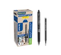 PILOT - 12 FriXion Ball Clicker + 12 Recambios - Bolígrafo Borrable - Negro | Tinta Termosensible - Agarre Ergonómico - Escritura Fluida, Limpia, Sin Tachaduras - Negro - Punta Media (0,7mm)