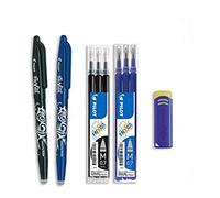 PILOT - 2 FriXion Ball + 2 Set de 3 Recambios + 1 Goma | Bolígrafo rollerball recargable - 2 Azul, 2 Negro - Punta Media