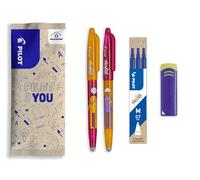 PILOT - 2 FriXion Ball + 3 Recambios + 1 Goma de REGALO - Bolígrafo Borrable Bonito - Edición Limitada FriXion Friends, Bolígrafo de la Amistad - Equipo ideal - Recargable - Tinta Azul - Punta Media