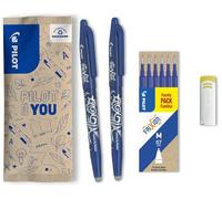 PILOT - 2 FriXion Ball + 6 Recambios + 1 Goma - Bolígrafo Borrable - Azul | Tinta Termosensible - Escritura Fluida, Limpia, Sin Tachaduras - Recambios Incluidos - Punta Media (0,7mm)