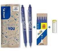 PILOT - 2 FriXion Ball Clicker + 6 Recambios - Bolígrafo Borrable - Azul | Tinta Termosensible - Escritura Fluida, Limpia, Sin Tachaduras - Retráctil y Recargable - Azul - Punta Media (0,7mm)
