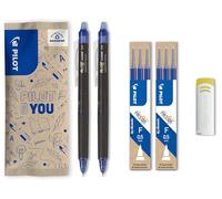 PILOT - 2 FriXion Point Clicker + 6 Recambios + 1 Goma - Bolígrafo Borrable | Tinta Termosensible - Escritura Precisa y Limpia - Retráctil y Recargable - Azul - Punta Fina (0,5mm)