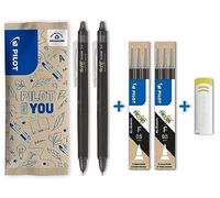 PILOT - 2 FriXion Point Clicker + Recambios + Goma - Bolígrafo Borrable | Tinta Termosensible - Escritura Precisa y Limpia - Retráctil y Recargable - Negro - Punta Fina (0,5mm)