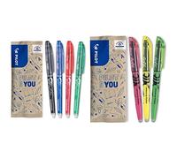 Pilot 2264B3 FriXion - Rollerball Point Promotion 3 piezas + 1 gratis, Colores Surtidos + Marcador fluorescente borrable - Amarillo, Rosa, Verde