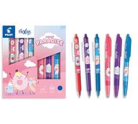 PILOT - 3 FriXion Ball + 3 FriXion Ball Clicker - Bolígrafo Borrable | Tinta Azul - Edición Limitada Sweet Paradise - Recargable - Escritura Fluida - Cuerpo Azul, Rosa, Violeta - Punta Media