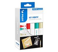 Pilot 3131910574446 Pintor Kit creativo - Marcador decorativo - 5 plantillas + 4 marcadores de punto medio, rojo, blanco, verde, oro