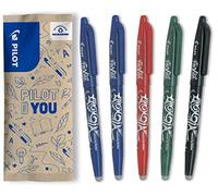 PILOT - 5 FriXion Ball - Bolígrafo Borrable Recargable - Multicolor | Tinta Termosensible - Escritura Fluida, Limpia, Sin Tachaduras - 2 Azul, 1 Negro, 1 Rojo, 1 Verde - Punta Media (0,7mm)