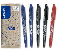 PILOT - 5 FriXion Ball - Bolígrafo Borrable Recargable - Punta Media | Tinta Termosensible - Escritura Fluida, Limpia, Sin Tachaduras - 2 Negro, 2 Azul, 1 Rojo - Punta Media (0,7mm)