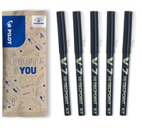 PILOT - 5 V7 - Roller de Tinta Líquida - Negro - Punta Media | Escritura Fluida, Precisa y Ligera - Secado Rápido, Resistente a las Fugas - Negro - Trazo (0,4mm) - Punta Media (0,7mm)