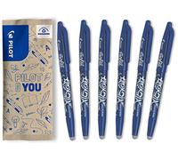 PILOT - 6 FriXion Ball - Bolígrafo Borrable Recargable - Azul | Tinta Termosensible - Escritura Fluida, Limpia, Sin Tachaduras - Azul - Punta Media (0,7mm)