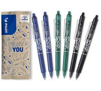 PILOT - 6 FriXion Ball Clicker - Bolígrafo Retráctil Borrable | Rollerball Recargable y Ergonómico - 2 Azul, 2 Negro, 2 Verde - Punta Media