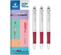 Pilot Acroball - Bolígrafo retráctil blanco puro, gama Begreen 79% reciclado, paquete de 3 bolígrafos, punta mediana de 1,0 mm, ideal para escribir, escuela, hogar, revisión, oficina (rojo)