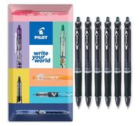 PILOT Acroball - Bolígrafo retráctil, gama Begreen 79% reciclado, paquete de 6 bolígrafos, punta fina de 0,7 mm, en paquete de regalo, ideal para escribir, escuela, hogar, oficina (negro)