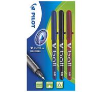 Pilot Bolígrafo V-Ball 05 Roller Punta 0,5mm Capuchón y Clip Tinta Líquida (Pack 1 Azul, 1 Negro y 1 Rojo)