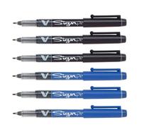 Pilot Bolígrafos V Sign con punta de fieltro de tinta líquida, punta gruesa, paquete negro y azul, 6 bolígrafos