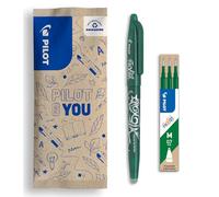 PILOT -Caja de 1 FriXion Ball + 1 set de 3 Recambios - Bolígrafo Borrable con Tinta Termosensible - Bolígrafo Rollerball Recargable - Verde - Punta Media