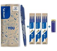 PILOT - Caja de 1 FriXion Ball + 3 Set de 3 Recambios + 1 Goma -Bolígrafo Rollerball Recargable - Azul - Punta Media