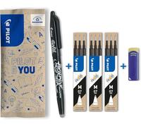 PILOT Caja de 1 FriXion Ball + 3 Set de 3 recambios + 1 goma -Bolígrafo rollerball recargable - Negro - Punta Media
