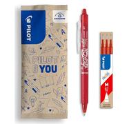 PILOT - Caja de 1 FriXion Ball Clicker + 1 Set de 3 Recambios - Bolígrafo Retráctil Borrable con Tinta Termosensible - Rollerball Recargable y Ergonómico - Rojo - Punta Media