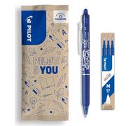 PILOT - Caja de 1 FriXion Ball Clicker + 1 Set de 3 Recambios - Bolígrafo Retráctil Borrable con Tinta Termosensible - Rollerball Recargable y Ergonómico - Azul - Punta Media