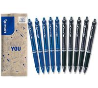 PILOT - Caja de 10 Acroball - Bolígrafo - Escritura de Fluidez Inigualable - Recargable y Retráctil - Fabricado con Plástico Reciclado - Negro, Azul - Punta Media
