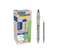 PILOT - Caja de 10 Bolígrafos B2P Ecoball con 5 Recambios + 5 de Regalo - Retráctil y Recargable - Fabricado con Plástico Reciclado - Azul - Punta Media